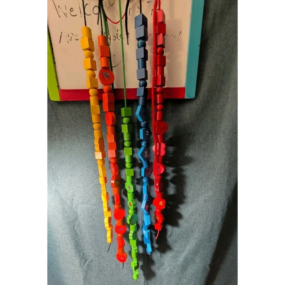 Wooden Lacing Beads 148pc Set | Alphabet Letters & Numbers Threading Toy |